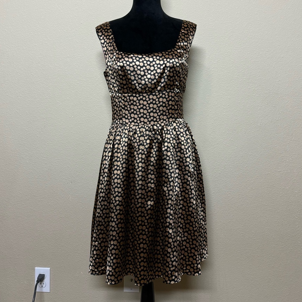 Y Apparel dress women medium vintage metallic polka dot pleated flare tank brown